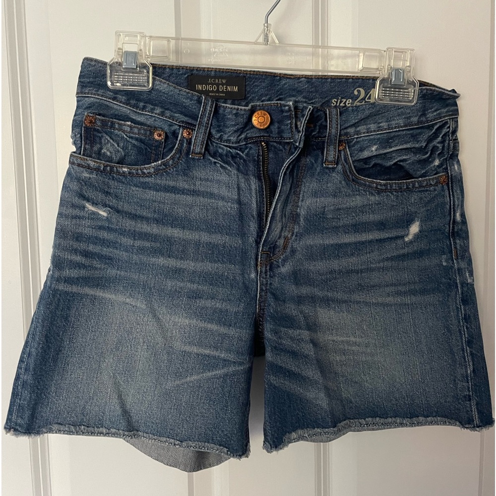J. Crew | Denim Blue Jean Shorts | Frayed | Mid Rise | Soft | Stretch
